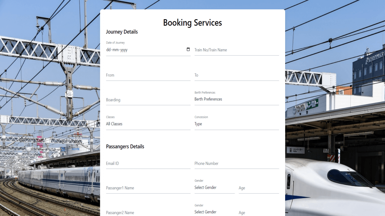 Railway Travel Booking Form Source Code in PHP