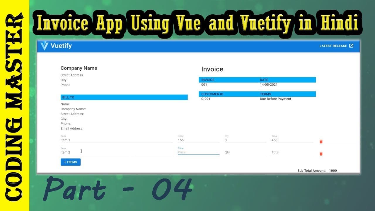 Vue Vuetify Invoice Calculator