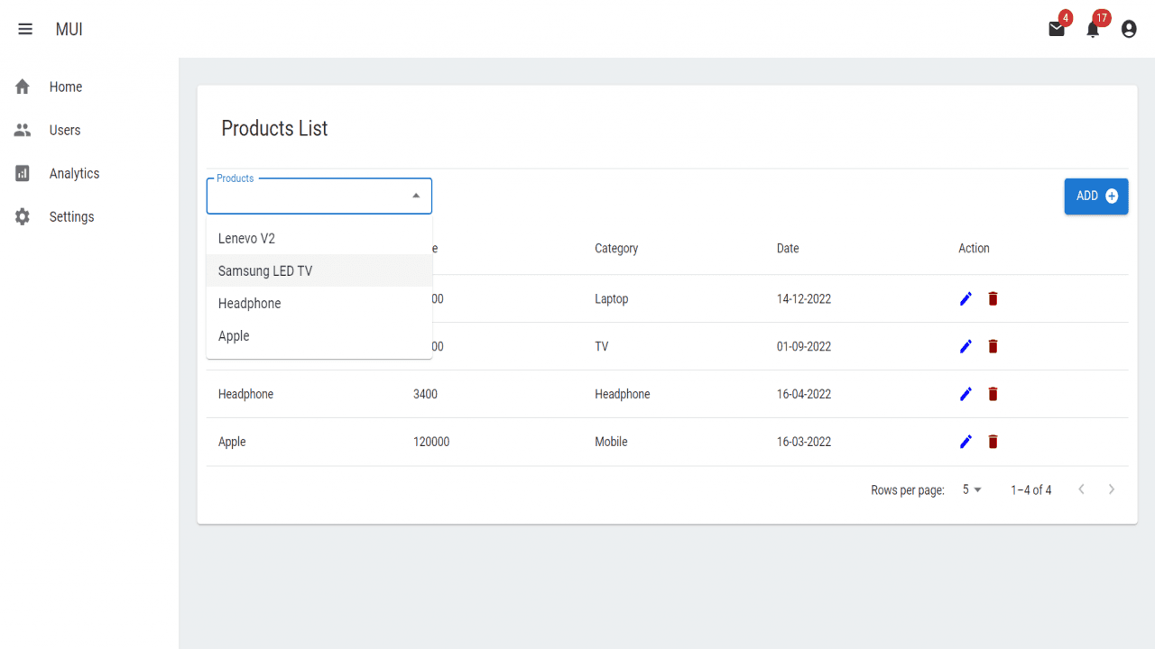 Link React JS Data Table with Firebase