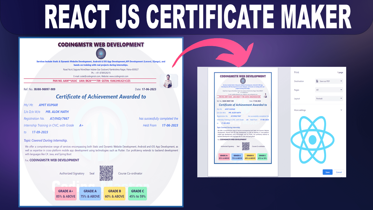 Internship Certificate Maker React Js Source Code