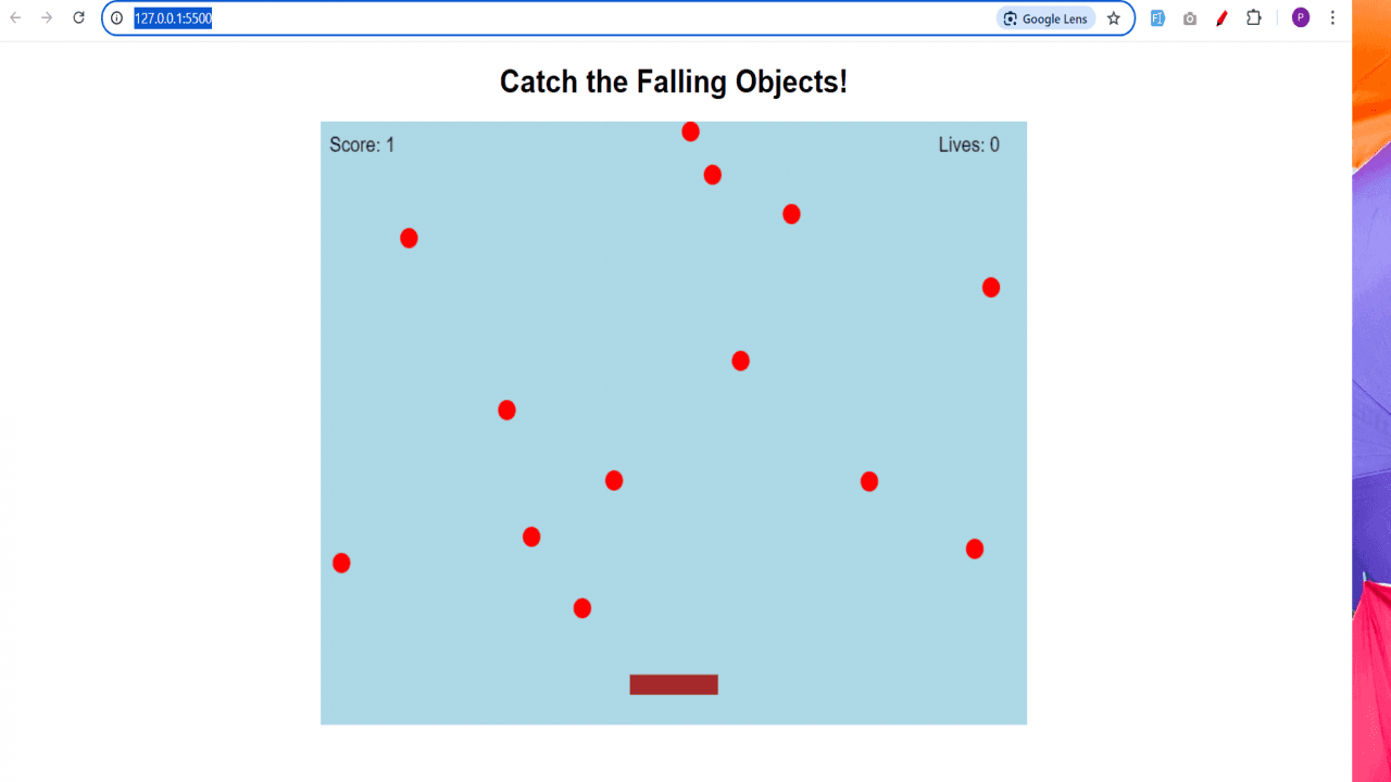 Catch the falling object game using JavaScript
