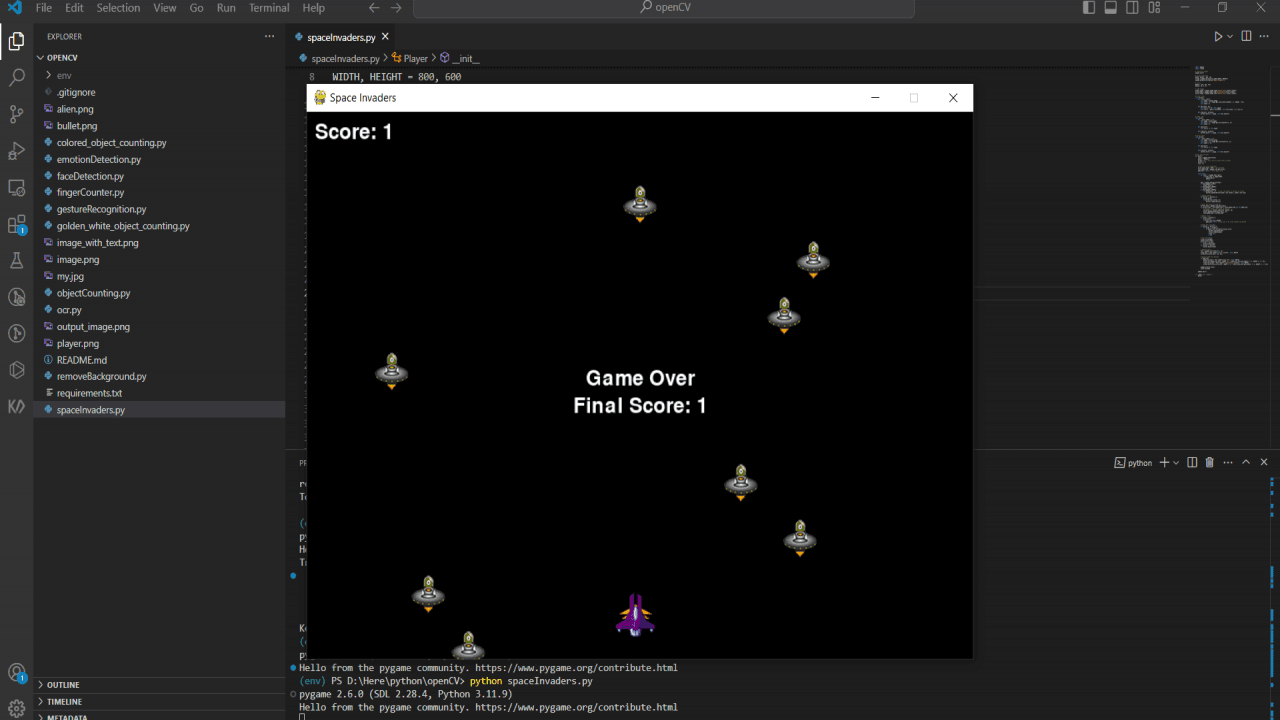 Space Invader Game Using Python Source Code