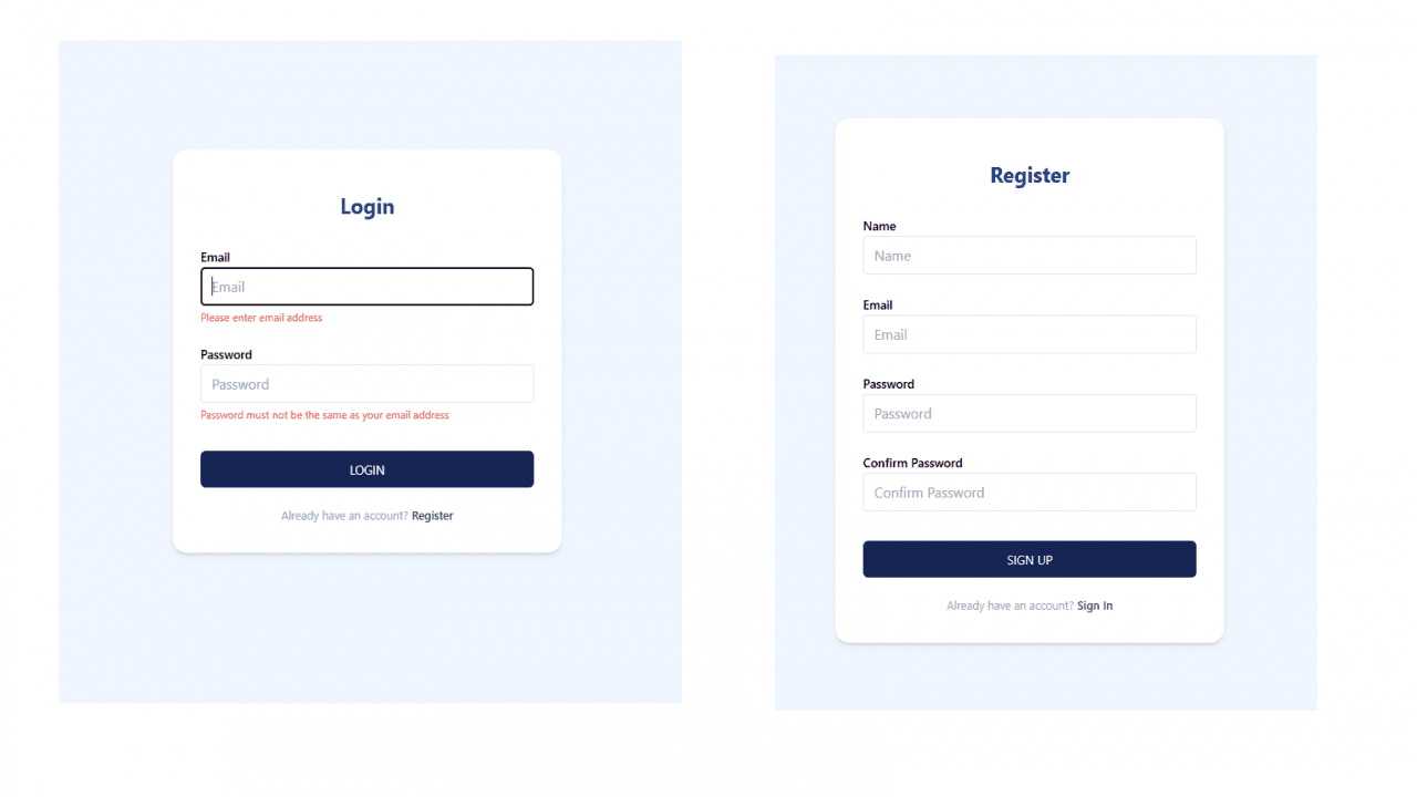 Building a Login and Registration Form with Validation in React and Tailwind CSS