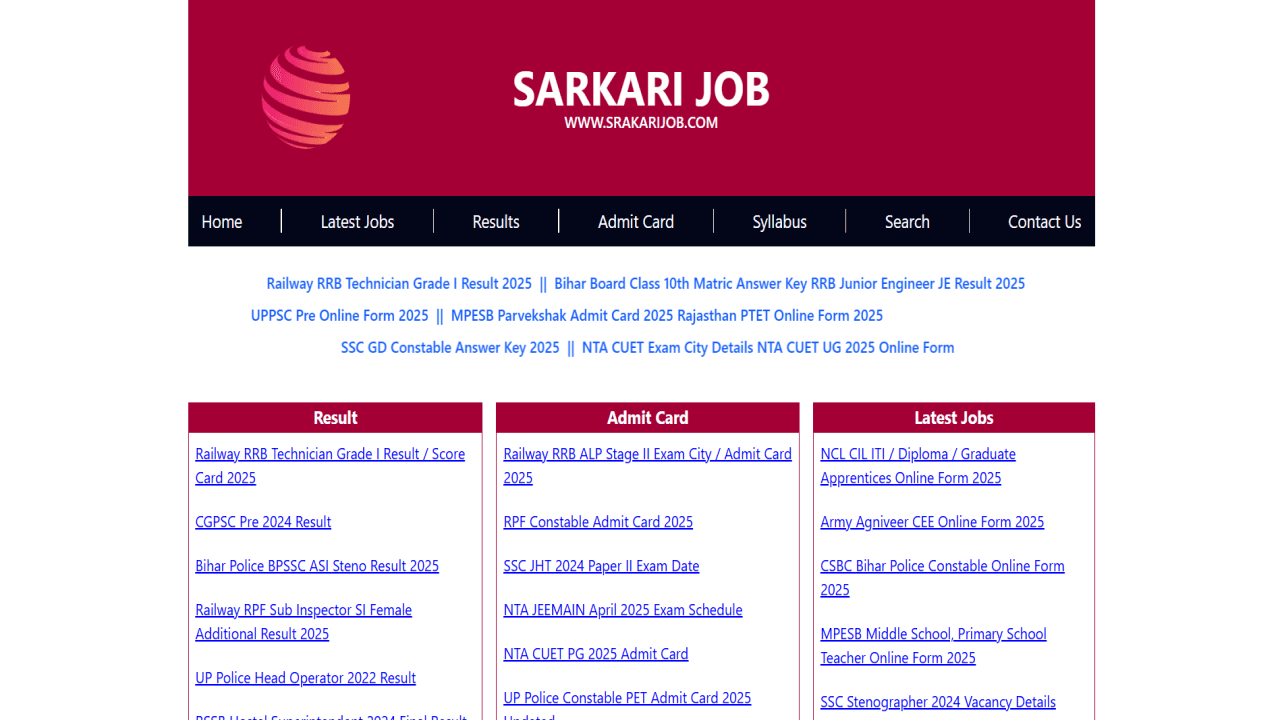 Download Sarkari Result Website Template - HTML & CSS