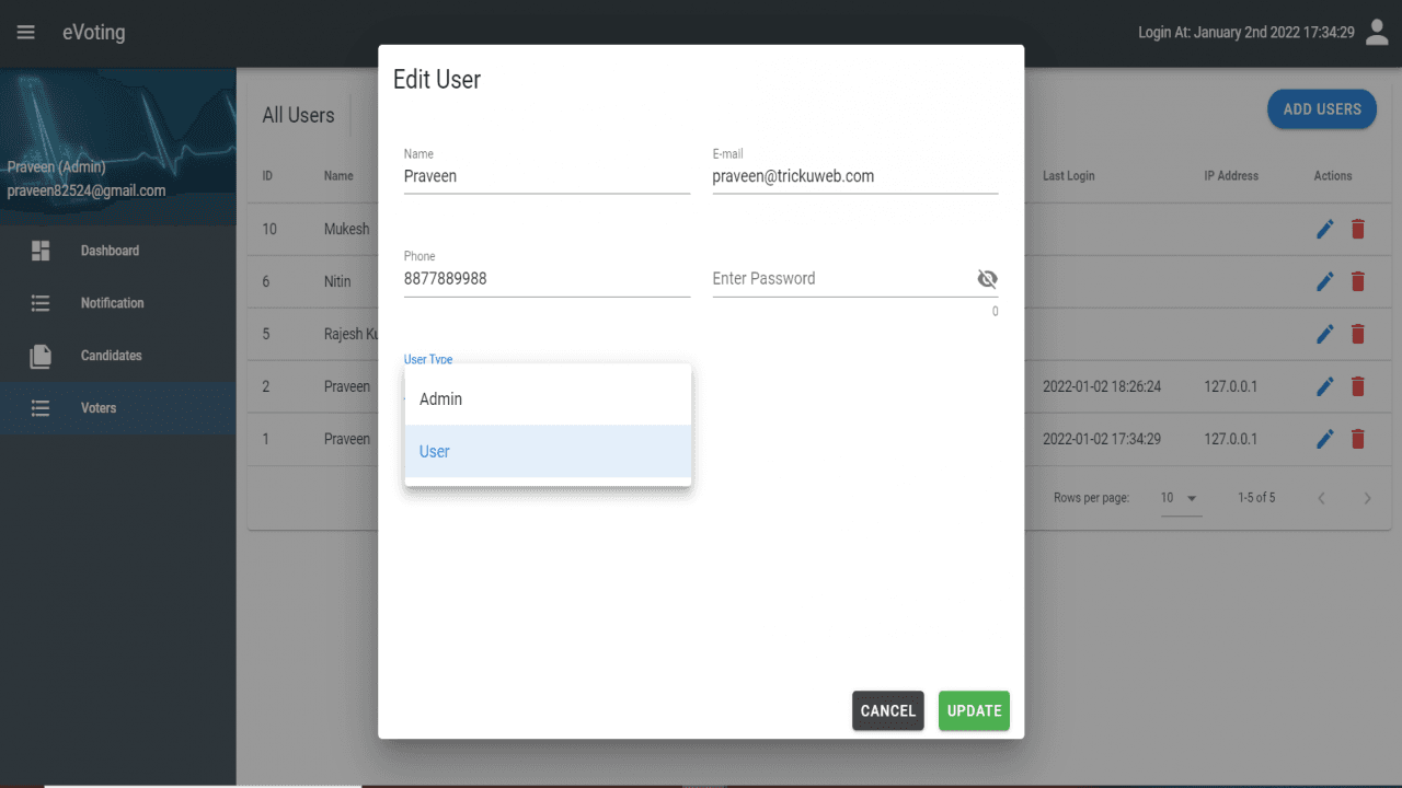 eVoting | Online Voting System Project Source Code Snapshot