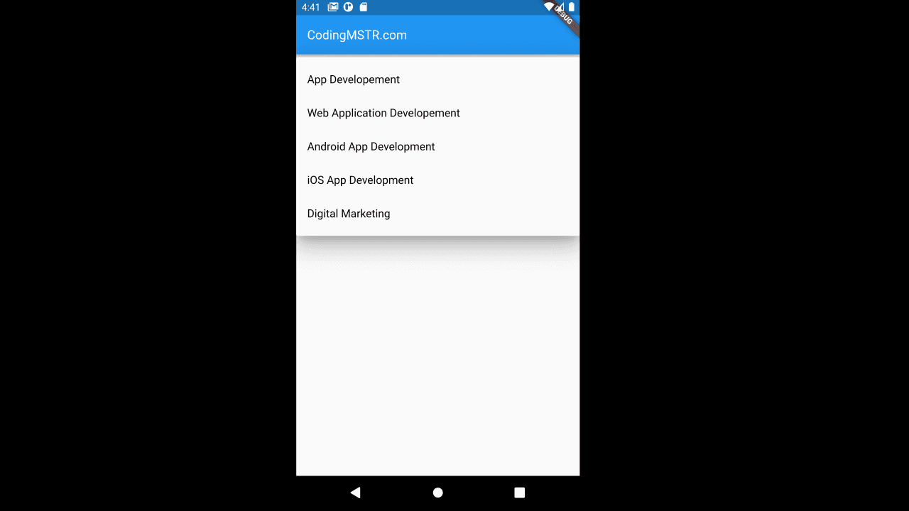 Flutter dropdown list example with source code Snapshot
