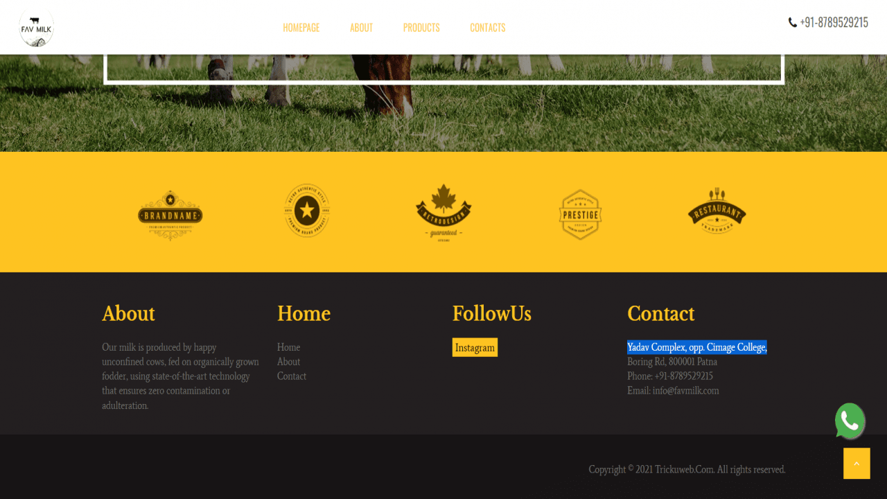 Free Download Dairy and Milk Product Template HTML Bootstrap Snapshot