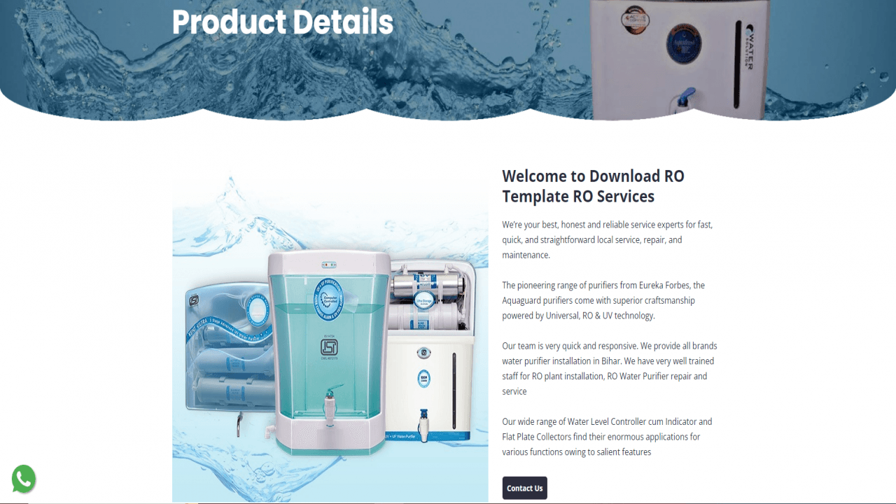 Download Water Purifier Repairs RO Bootstrap Website Template Snapshot