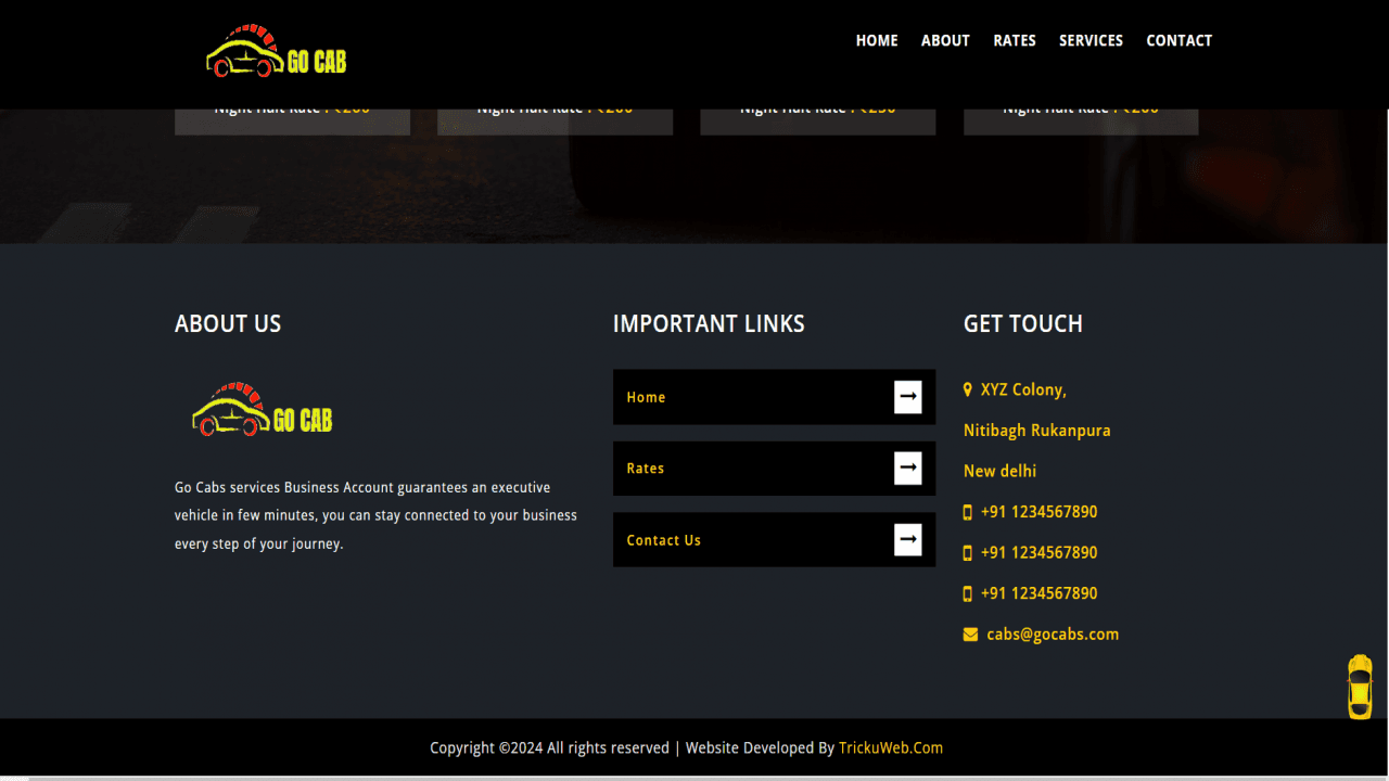 Download Free & Responsive Cab Website Template Developed with Bootstrap Snapshot