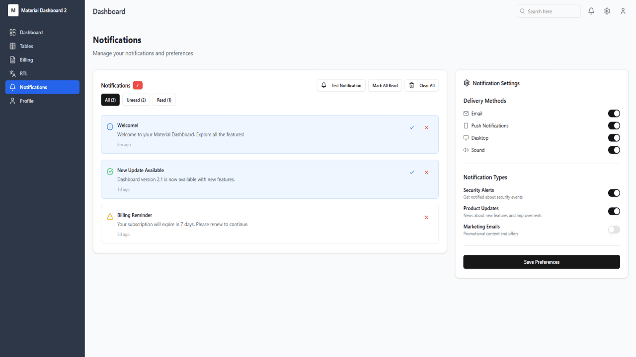 React Responsive Dashboard
