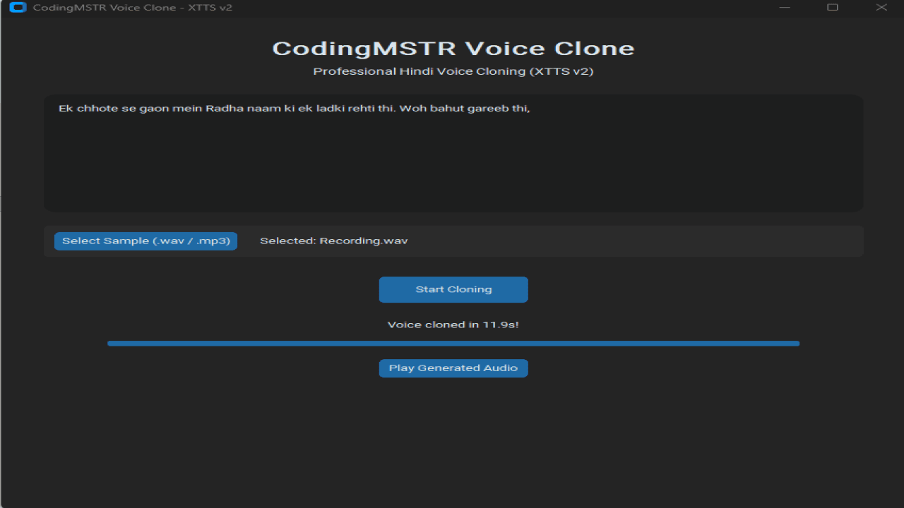 Free AI-Powered Hindi Voice Cloning Desktop Software with Source Code