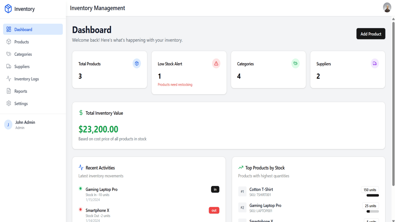 Responsive Inventory Management System UI with React JS