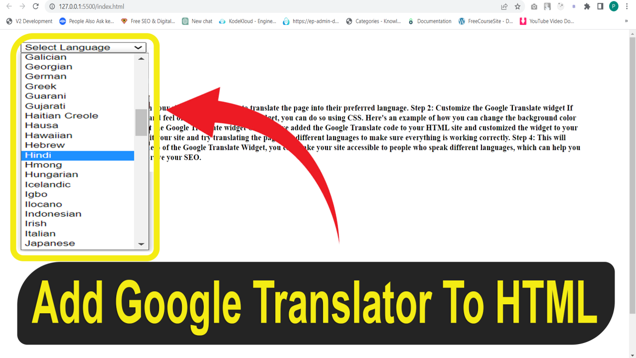 Add Google Translate to your HTML site