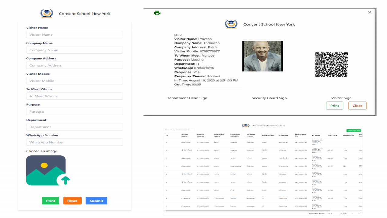Visitor Management Software Source Code with PHP and React