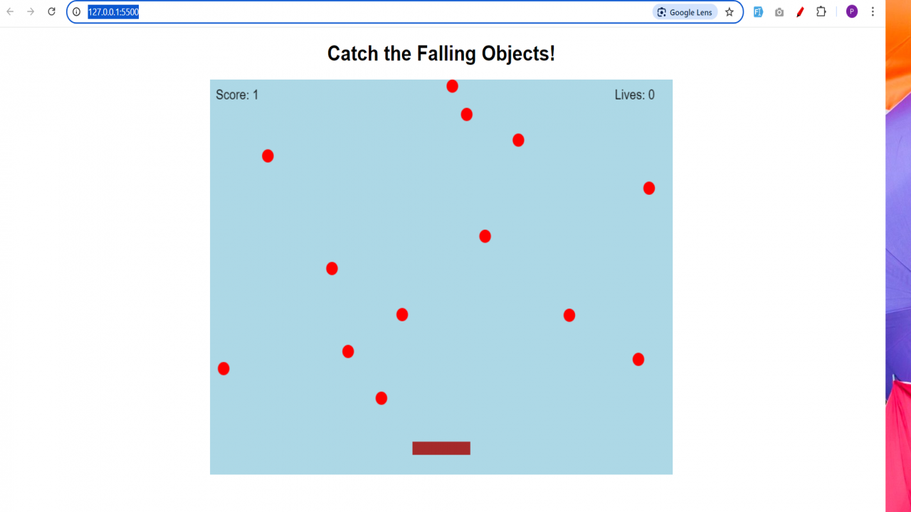 Catch the falling object game using JavaScript