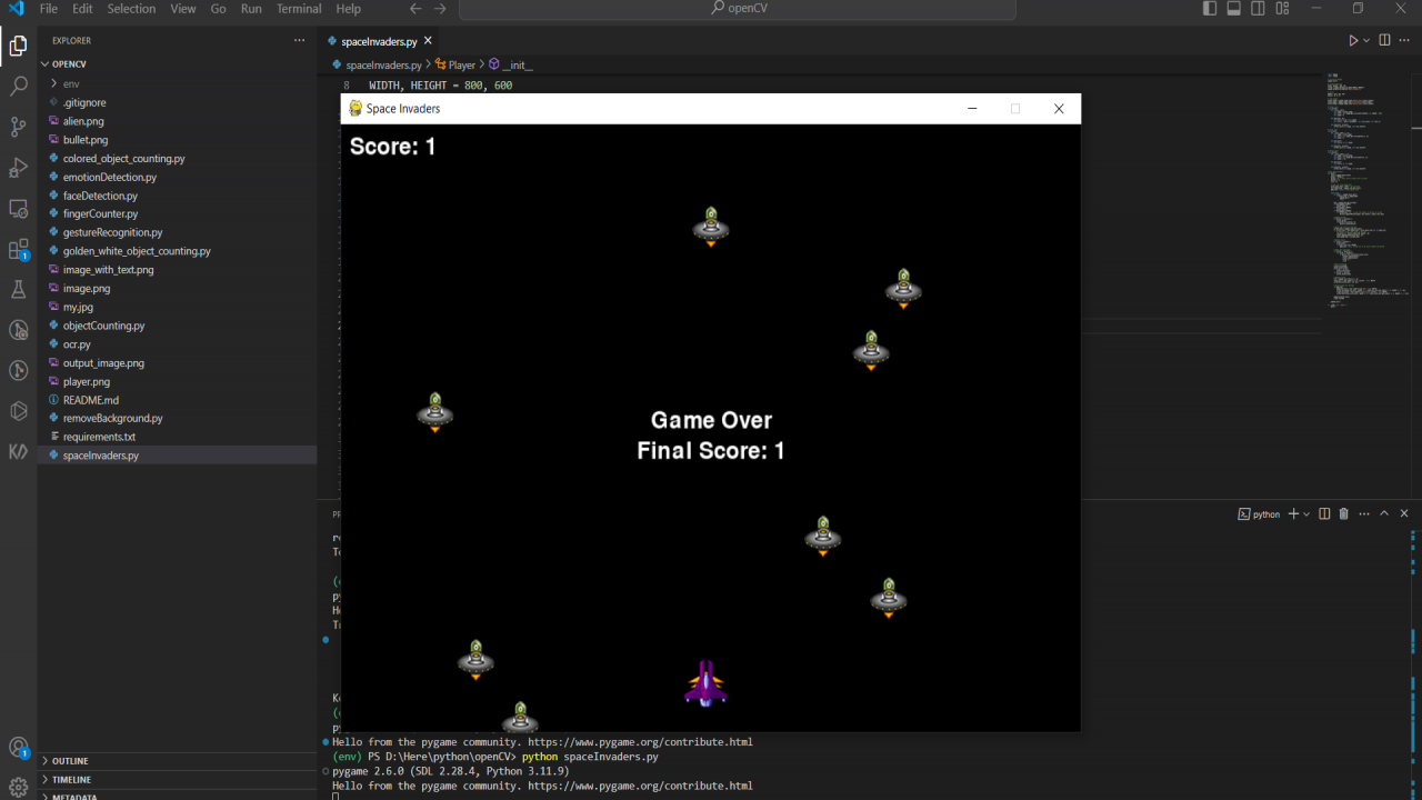 Space Invader Game Using Python Source Code